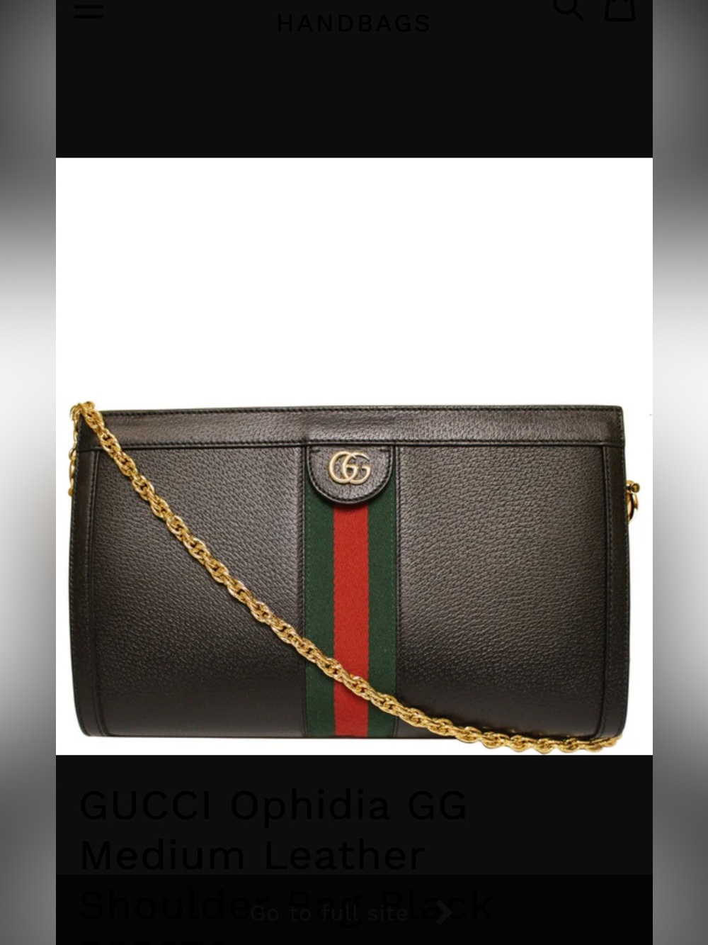 Gucci Ophidia Medium Black Leather Shoulder Bag with Web and Gold Chain strap